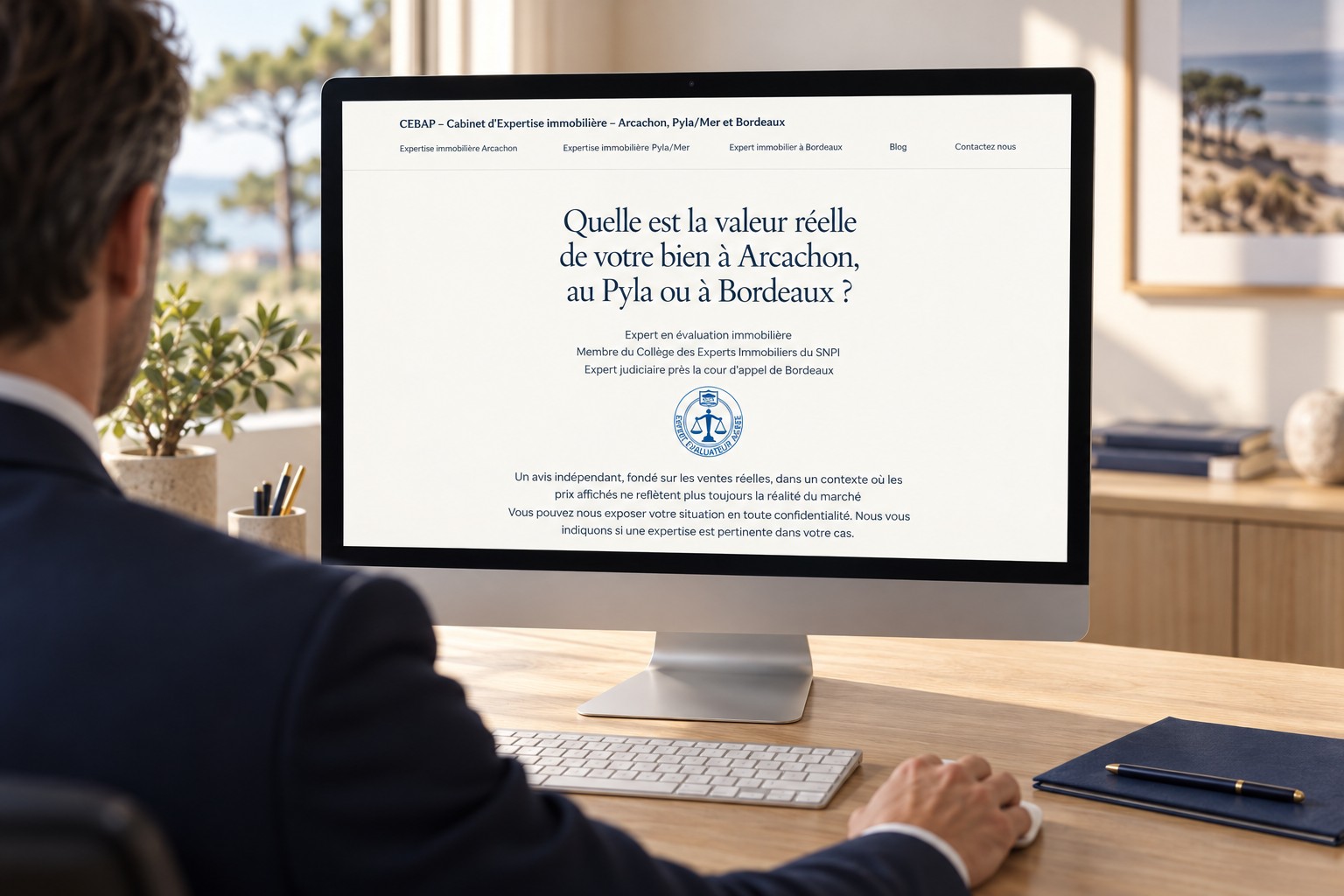 Professionnel devant un ordinateur affichant la page d’accueil du CEBAP